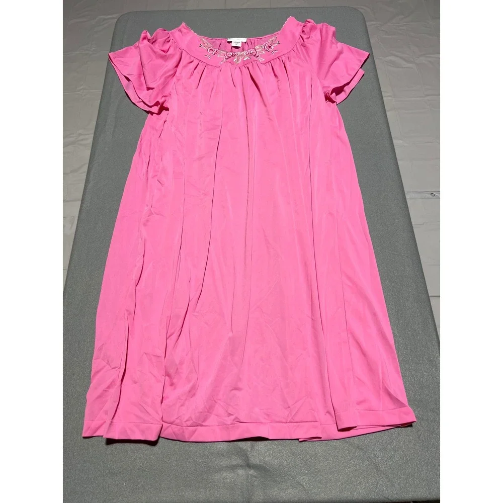 Shadowline Pink Floral Embroidered Flutter Sleeve Nightgown 2X Sleep Dress